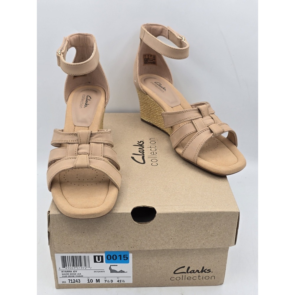 Clarks Kyarra Joy Wedge Sandals‎ – Warm Beige Lea - Women's 10 M – NIB